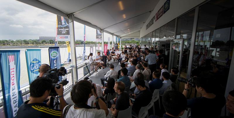 Press Conference on day 1 of Extreme Sailing Series Act 1, Singapore 2015 photo copyright Lloyd Images taken at  and featuring the Extreme 40 class