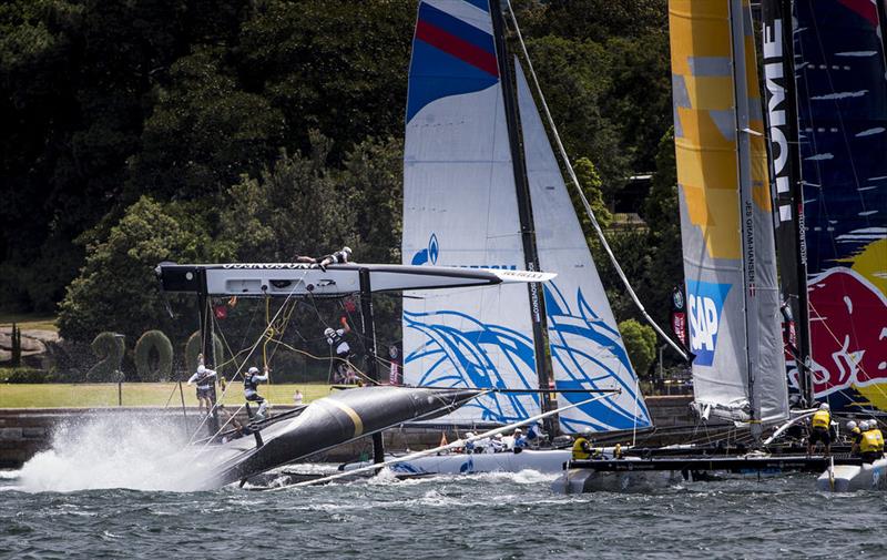 Lino Sonego Team Italia capsize their Extreme 40 during race 2 on day 2 of Extreme Sailing Series™ Act 8, Sydney photo copyright Lloyd Images taken at  and featuring the Extreme 40 class