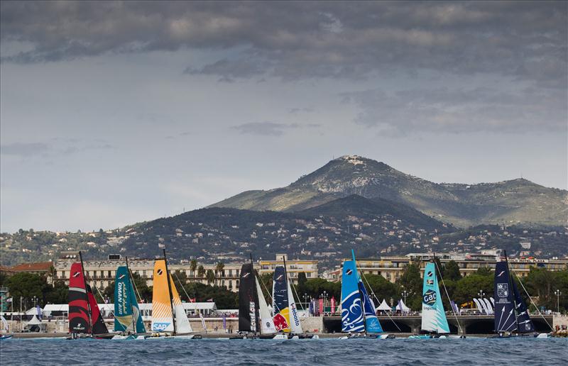 Racing on day 2 of Extreme Sailing Series Act 7 at Nice photo copyright Lloyd Images taken at  and featuring the Extreme 40 class