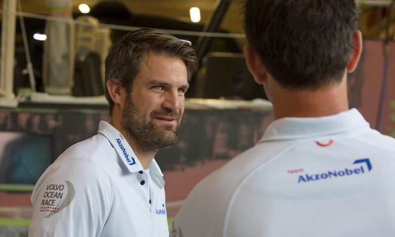 Simeon Tienpont inspects the new Team AkzoNobel Volvo Ocean 65 being built - photo © Giovanni Malgarini / Team Akzonobel