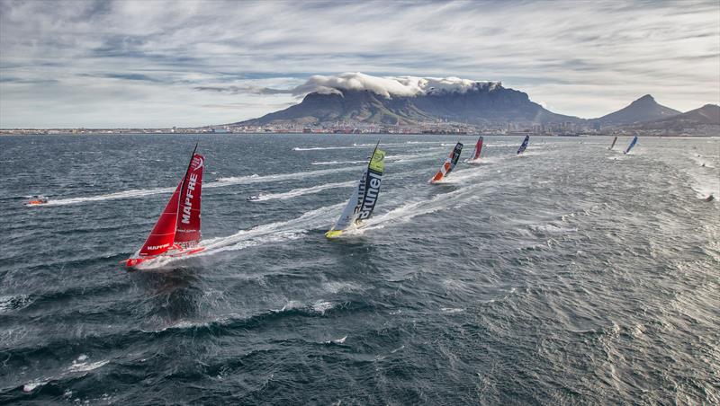 The fleet at the start of Leg 2 from Cape Town to Abu Dhabi photo copyright Ainhoa Sanchez / Volvo Ocean Race taken at  and featuring the Volvo One-Design class