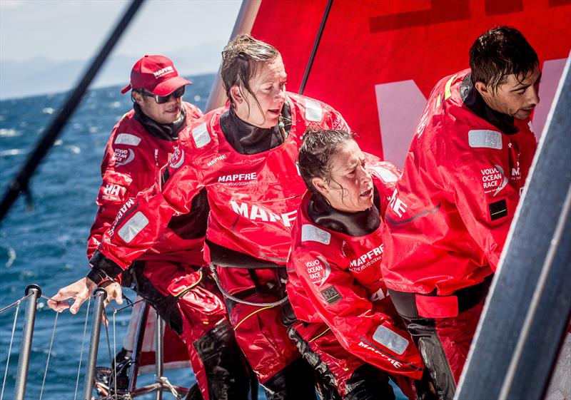 Antonio Cuervas-Mons, Sophie Ciszek and Tamara Echegoyen during training on board MAPFRE - photo © María Muiña / MAPFRE