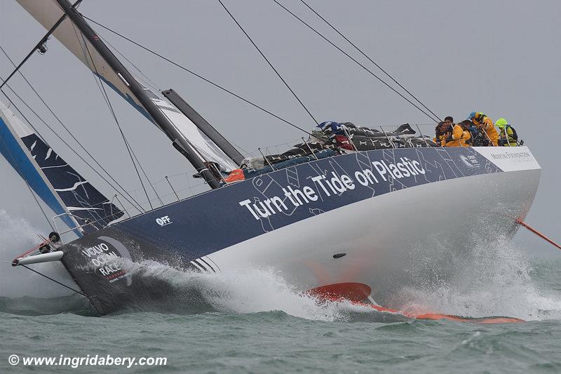 The Volvo Ocean Race fleet set off Round the Isle of Wight at Lendy Cowes Week photo copyright Ingrid Abery / www.ingridabery.com taken at Cowes Combined Clubs and featuring the Volvo One-Design class