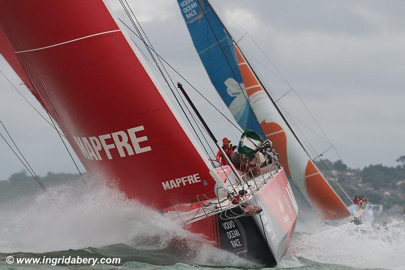 The Volvo Ocean Race fleet set off Round the Isle of Wight at Lendy Cowes Week photo copyright Ingrid Abery / www.ingridabery.com taken at Cowes Combined Clubs and featuring the Volvo One-Design class