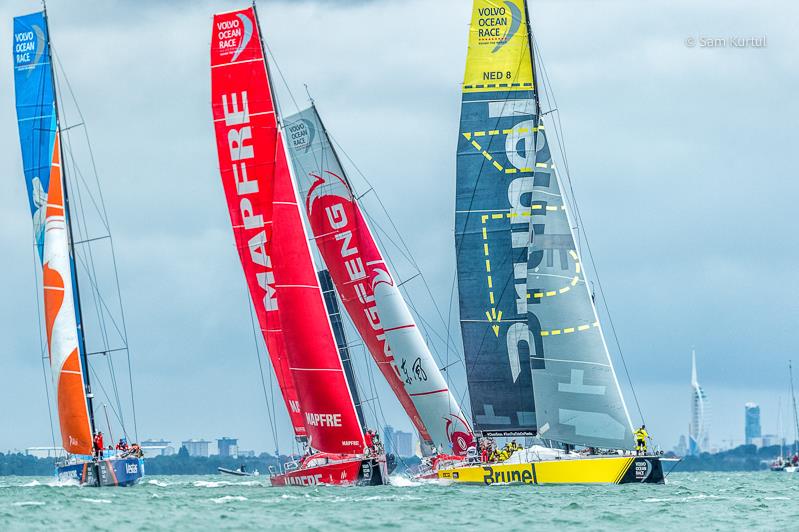 The Volvo Ocean Race fleet set off Round the Isle of Wight at Lendy Cowes Week photo copyright Sam Kurtul / www.worldofthelens.co.uk taken at Cowes Combined Clubs and featuring the Volvo One-Design class