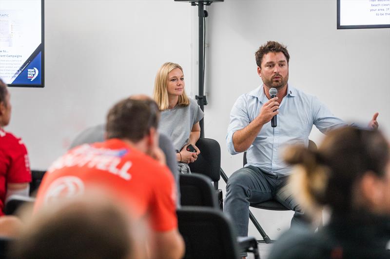 11th Hour Racing President Jeremy Pochman and ocean health campaigner Emily Penn present to the attendees at the Volvo Ocean Race Sustainability Training photo copyright Jen Edney / Volvo Ocean Race taken at  and featuring the Volvo One-Design class