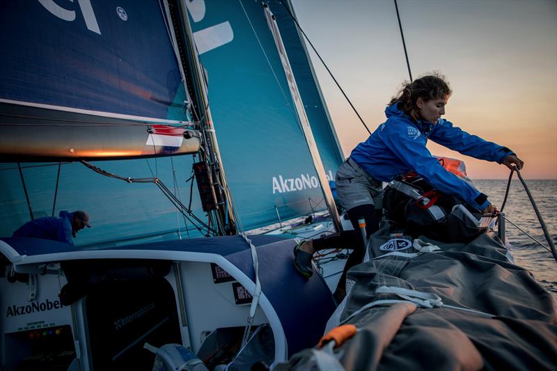 On-board team AkzoNobel during the Volvo Ocean Race Prologue Race photo copyright James Blake / Volvo Ocean Race taken at  and featuring the Volvo One-Design class