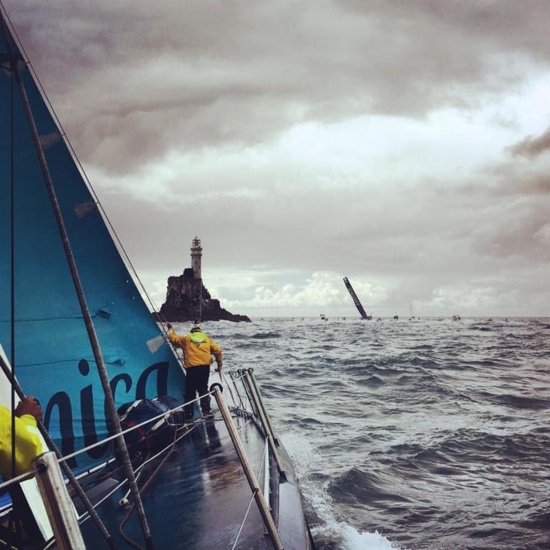 An onboard shot shows Volvo 70 Monster Project coming up to the iconic Fastnet Rock in the Rolex Fastnet Race this year photo copyright Monster Project taken at Royal Ocean Racing Club and featuring the Volvo 70 class