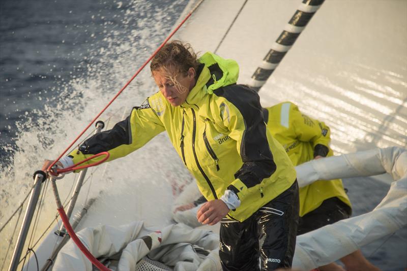 Annie Lush on the foredeck during Volvo Ocean Race Leg 2: Lisbon to Cape Town photo copyright Rich Edwards / Volvo Ocean Race taken at  and featuring the Volvo One-Design class