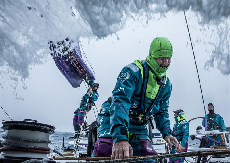 On board AkzoNobel. Nicolai Sehested, Brad Farrand, Luke Molloy and Chris Nicolson- all focused on seprate tasks with one goal - during Volvo Ocean Race leg 2 photo copyright James Blake / Volvo Ocean Race taken at  and featuring the Volvo One-Design class