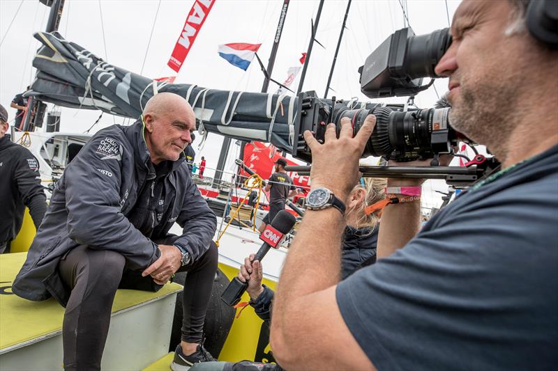 Team Brunel skipper Bouwe Bekking after finishing the Volvo Ocean Race 2017-18 photo copyright Ainhoa Sanchez / Volvo Ocean Race taken at  and featuring the Volvo One-Design class