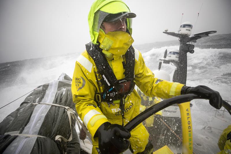 Peter Burling helming Team Brunel in the North Atlantic during the 2017-18 edition of The Ocean Race photo copyright Sam Greenfield / Volvo Ocean Race taken at  and featuring the Volvo One-Design class