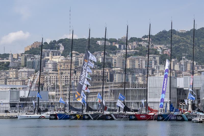 The Ocean Race Europe fleet moored with the Genova backdrop photo copyright Cherie Bridges / The Ocean Race taken at  and featuring the Volvo One-Design class