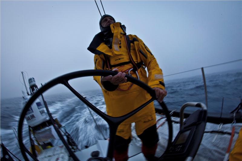 Ian Walker steers Abu Dhabi Ocean Racing during leg 5 of the Volvo Ocean Race photo copyright Nick Dana / Abu Dhabi / Volvo Ocean Race taken at  and featuring the Volvo 70 class