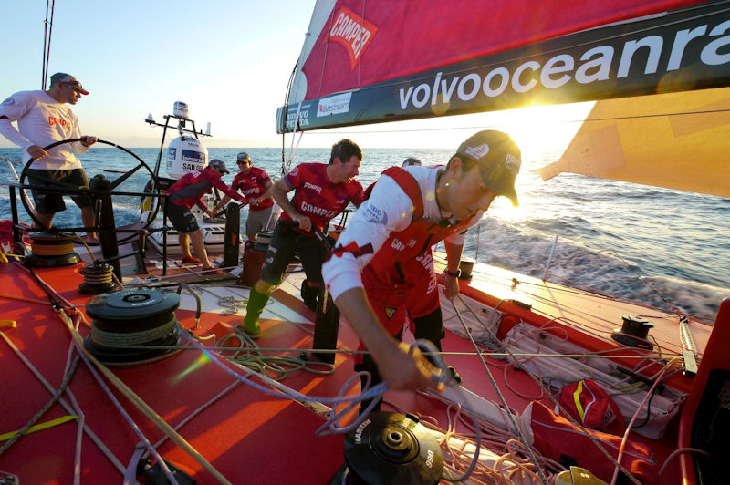 All action in the pit during a sail change onboard CAMPER during leg 6 of the Volvo Ocean Race photo copyright Hamish Hooper / CAMPER ETNZ / Volvo Ocean Race taken at  and featuring the Volvo 70 class