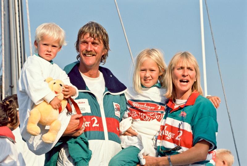 1989-90 Whitbread Round the World Race: Peter Blake, Pippa Blake & Family. Arrival at Southampton, Leg 6, Steinlager 2 - photo © Roger Lean-Vercoe / PPL