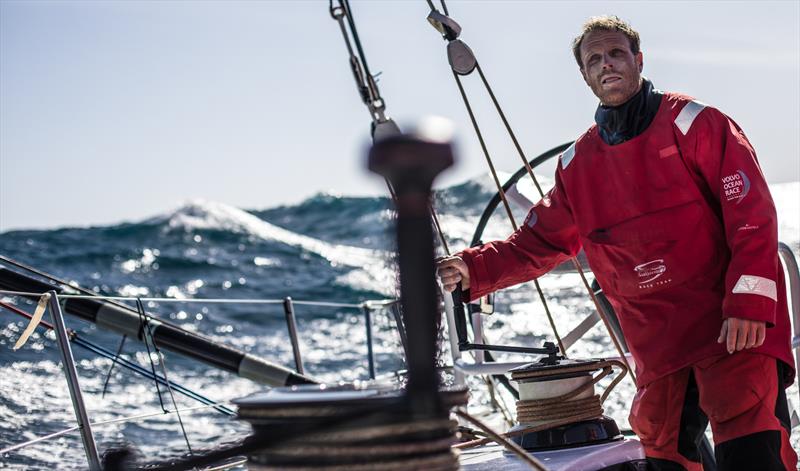 Leg 3, Cape Town to Melbourne, day 8, Luke Parkinson with the rolling swell behind on board Sun Hung Kai / Scallywag photo copyright Konrad Frost / Volvo Ocean Race taken at  and featuring the Volvo One-Design class