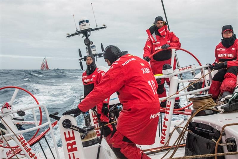 Leg 3, Cape Town to Melbourne, day 09, Dongfeng crosses behind MAPFRE in a battle for the lead into Melbourne. - photo © Jen Edney / Volvo Ocean Race