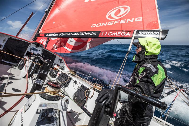 Leg 3, Cape Town to Melbourne, day 09, on board Dongfeng. Carolijn Brouwer enjoying the cold ride in the Indian Ocean. 3Photo by Martin Keruzore / Volvo Ocean Race. 18 December,  photo copyright Martin Keruzore / Volvo Ocean Race taken at Southern Yacht Club and featuring the Volvo One-Design class