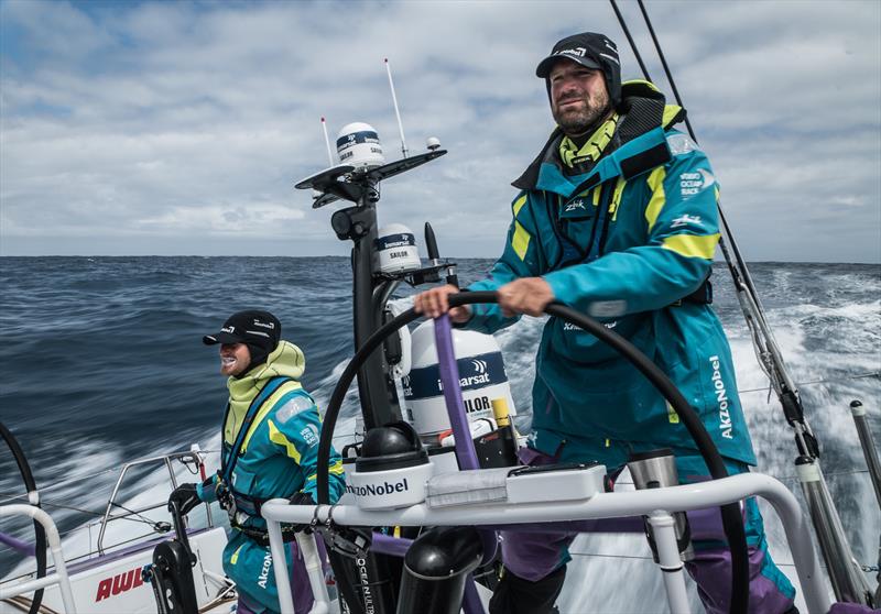 Leg 3, Cape Town to Melbourne, day 10, on board AkzoNobel. Simeon Tienpont and Nicolai Sehested speeding to try and make up time photo copyright James Blake / Volvo Ocean Race taken at  and featuring the Volvo One-Design class