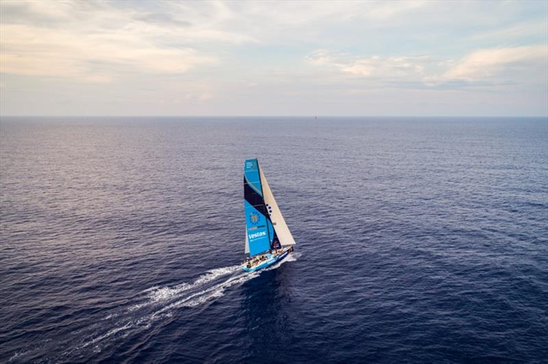 Volvo Ocean Race Leg 4, Melbourne to Hong Kong, day 06, after a week of windy sailing the first signs of the light air Doldrums above Vestas 11th Hour and Mapfre is visible 4 miles to leeward, Dongfeng and Akzonobel also visible in distance at 10 miles. - photo © Amory Ross / Volvo Ocean Race