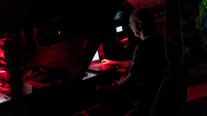 Volvo Ocean Race Leg 4, Melbourne to Hong Kong, day 15 on board Brunel - Bekking behind the navigation station photo copyright Yann Riou / Volvo Ocean Race taken at  and featuring the Volvo One-Design class