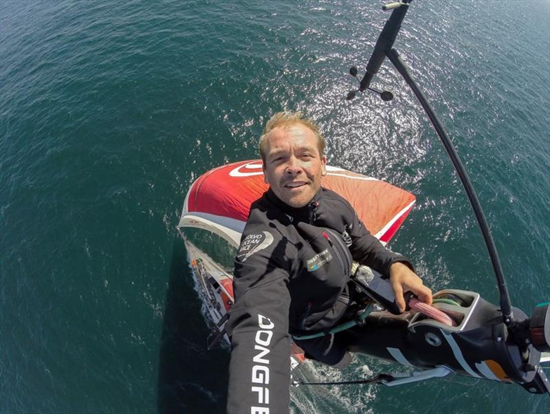 Dongfeng Race Team sailor Kevin Escoffier takes a selfie on top of the mast photo copyright Kevin Escoffier / Dongfeng Race Team / Volvo Ocean Race taken at  and featuring the Volvo One-Design class