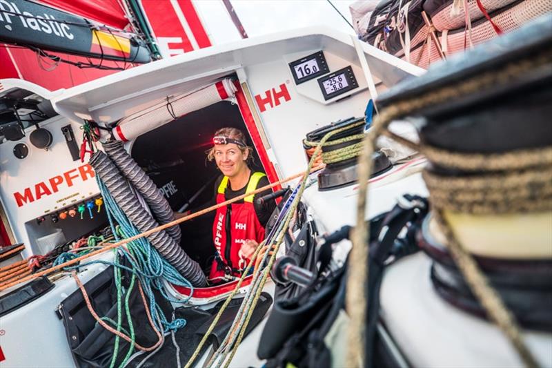 Volvo Ocean Race Leg 6 to Auckland, day 03 on board MAPFRE, Sophie Ciszek talking to the crew on deck. 09 February photo copyright Ugo Fonolla / Volvo Ocean Race taken at  and featuring the Volvo One-Design class
