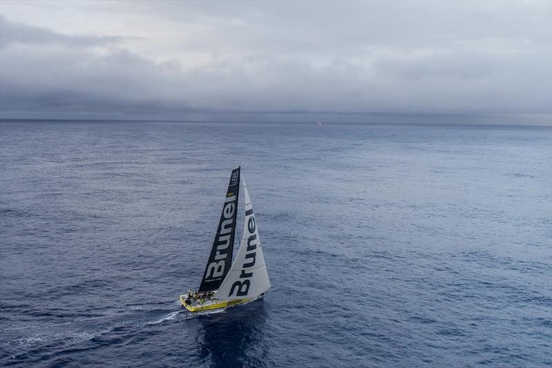 Volvo Ocean Race Leg 6 to Auckland, day 06 on board Brunel. Drone. Dongfeng . Mapfre. Rain cloud. New Start? 12 February photo copyright Yann Riou / Volvo Ocean Race taken at  and featuring the Volvo One-Design class