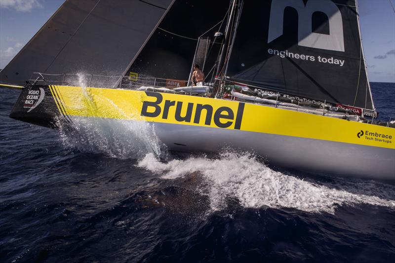 Leg 6 to Auckland, Day 7 on board Brunel. Sail change. Carlo Huisman. Drone. 13 February,  photo copyright Yann Riou / Volvo Ocean Race taken at  and featuring the Volvo One-Design class