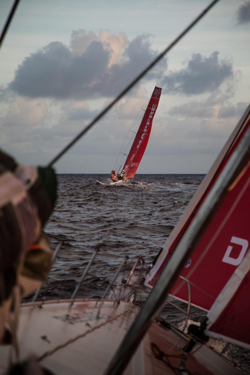 Leg 6 to Auckland, Day 7 on board Dongfeng. 13 February, . Two red boats in the same shot photo copyright Martin Keruzore / Volvo Ocean Race taken at  and featuring the Volvo One-Design class