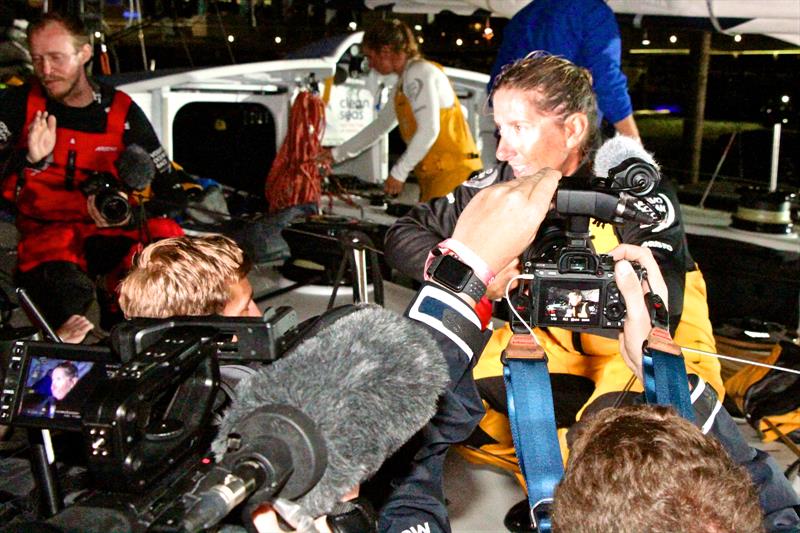 Fifth Placegetter Skipper Dee Caffari (GBR) interviewing, Volvo Ocean Race - Leg 6 Finish, Auckland, February 28, - photo © Richard Gladwell