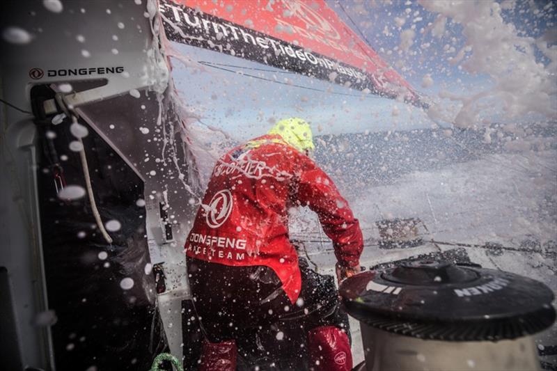 Volvo Ocean Race Leg 7 from Auckland to Itajai, day 05 on board Dongfeng. Kevin Escoffier at the pit. 22 March photo copyright Martin Keruzore / Volvo Ocean Race taken at  and featuring the Volvo One-Design class