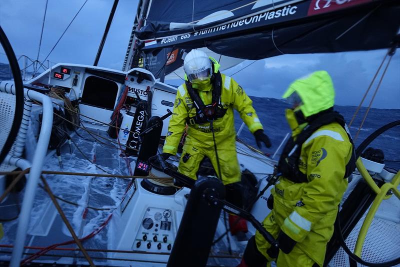 Leg 7 from Auckland to Itajai, day 10 on board Brunel. Kyle Langford and Nina Curtis on watch just after sunset. 27 March, . - photo © Yann Riou / Volvo Ocean Race