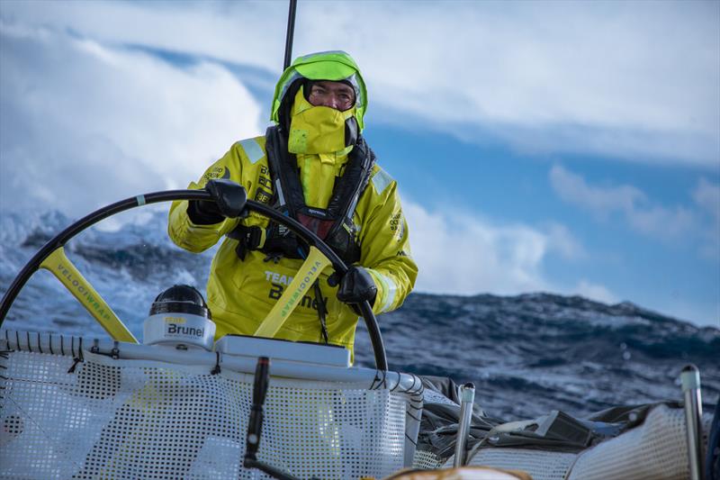 Leg 7 from Auckland to Itajai, day 10 on board Brunel. Bouwe Bekking driving in a big sea state. 27 March,  photo copyright Yann Riou / Volvo Ocean Race taken at  and featuring the Volvo One-Design class