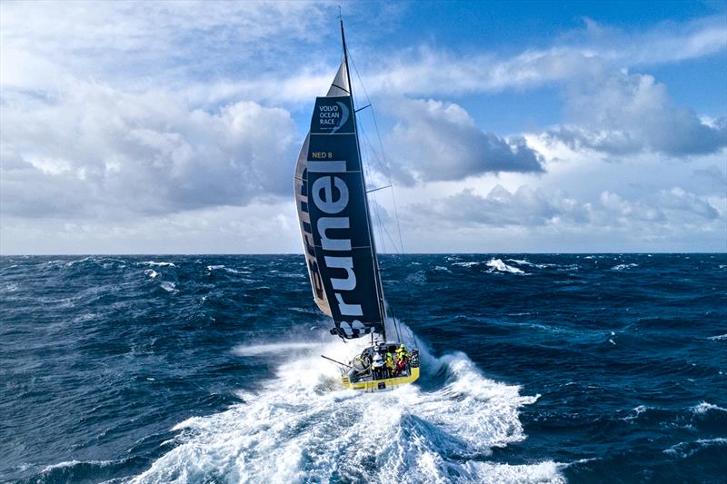Leg 7 from Auckland to Itajai, Day 11 on board Brunel. Drone picture. 400 miles from Cape Horn. 30 knots of wind. 5-6 meter waves. Thanks to Kyle Langford for his help on launching and catching the drone. 28 March, 2018 photo copyright Yann Riou / Volvo Ocean Race taken at  and featuring the Volvo One-Design class