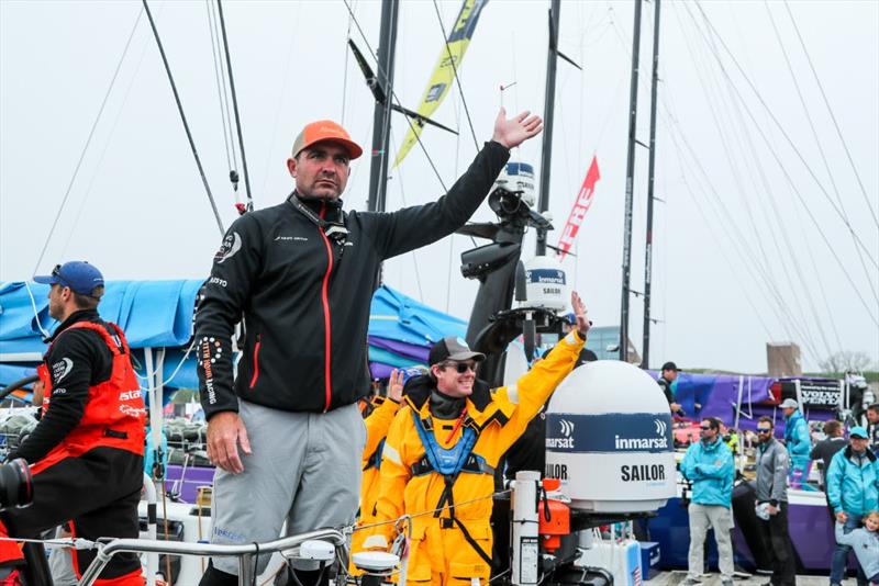 Charlie Enright waves to the crowd  photo copyright Jesus Renedo / Volvo Ocean Race taken at  and featuring the Volvo One-Design class