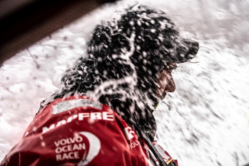Volvo Ocean Race Leg 9, from Newport to Cardiff, day 05, on board MAPFRE, Guillermo Altadill smashed by a wave photo copyright Ugo Fonolla / Volvo Ocean Race taken at  and featuring the Volvo One-Design class