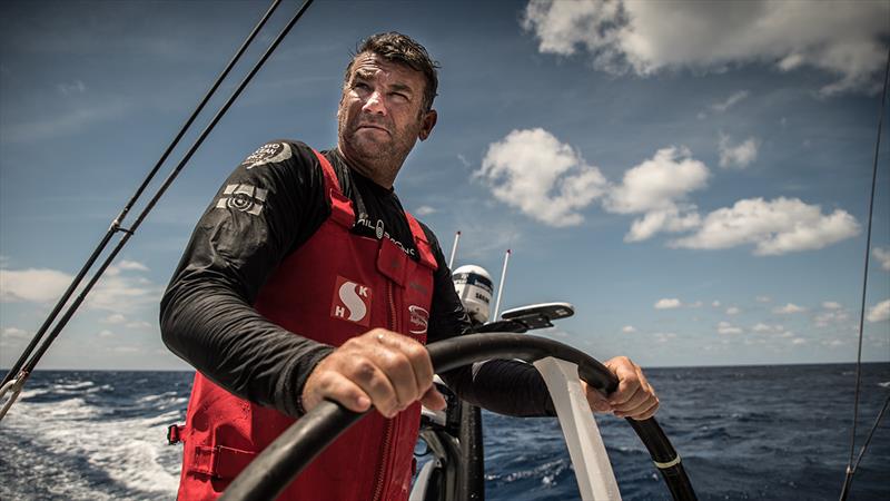 Volvo Ocean Race Leg 9 Newport to Cardiff Day 4 on board Sun Hung Kai / Scallywag. David Witt helming. - photo © Rich Edwards / Volvo Ocean Race