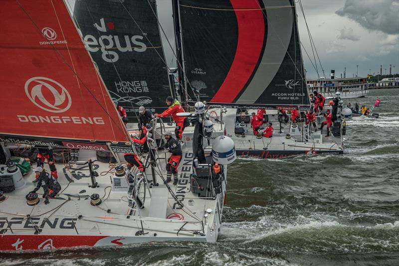 Leg 11, from Gothenburg to The Hague, day 01 on board Vestas 11th Hour. 21 June, . Start of the race, Dongfeng and Scallywag next to us photo copyright Jeremie Lecaudey / Volvo Ocean Race taken at  and featuring the Volvo One-Design class