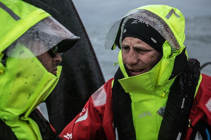 Leg 11, from Gothenburg to The Hague, day 03 on board Dongfeng. Charles Caudrelier talking with Daryl Wislang. 23 June,  photo copyright Martin Keruzore / Volvo Ocean Race taken at  and featuring the Volvo One-Design class