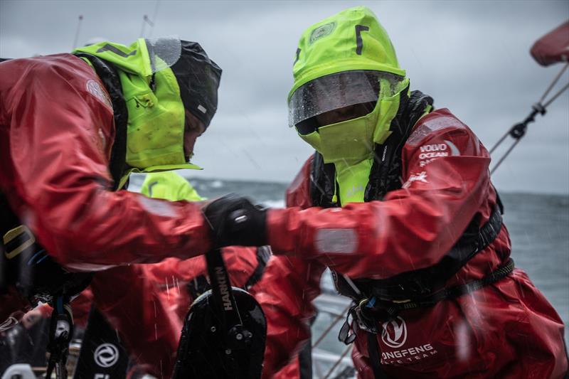 Leg 11, from Gothenburg to The Hague, day 03 on board Dongfeng. Charles Caudrelier grinding with Horace. 23 June,  photo copyright Martin Keruzore / Volvo Ocean Race taken at  and featuring the Volvo One-Design class