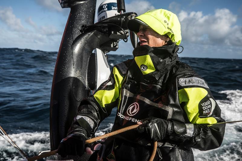 Leg 7 from Auckland to Itajai, day 04 on board Dongfeng. Carolijn Brouwer triming the main sheet. 19 March,  photo copyright Martin Keruzore / Volvo Ocean Race taken at  and featuring the Volvo One-Design class
