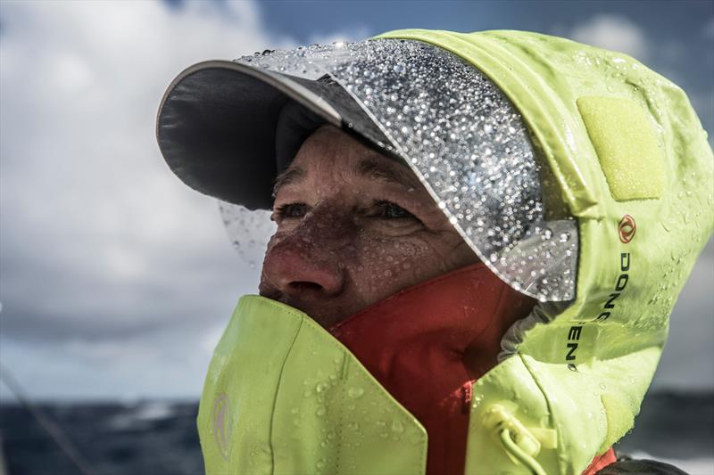 Leg 7 from Auckland to Itajai, day 10 on board Dongfeng. Carolijn Brouwer ready to fight the elements. 25 March,  photo copyright Martin Keruzore / Volvo Ocean Race taken at  and featuring the Volvo One-Design class