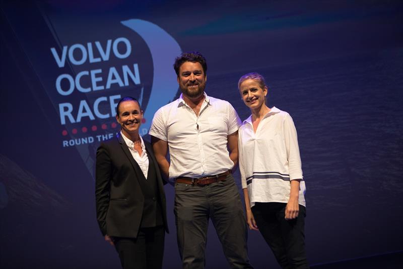 Anne-Cecile Turner, Jeremy Pochman and Lisa Svensson spoke about the continuation of the Sustainability Programme. Volvo Ocean Race in the Hague (28th June 2018) - the Netherlands photo copyright Sander van der Borch taken at  and featuring the Volvo One-Design class