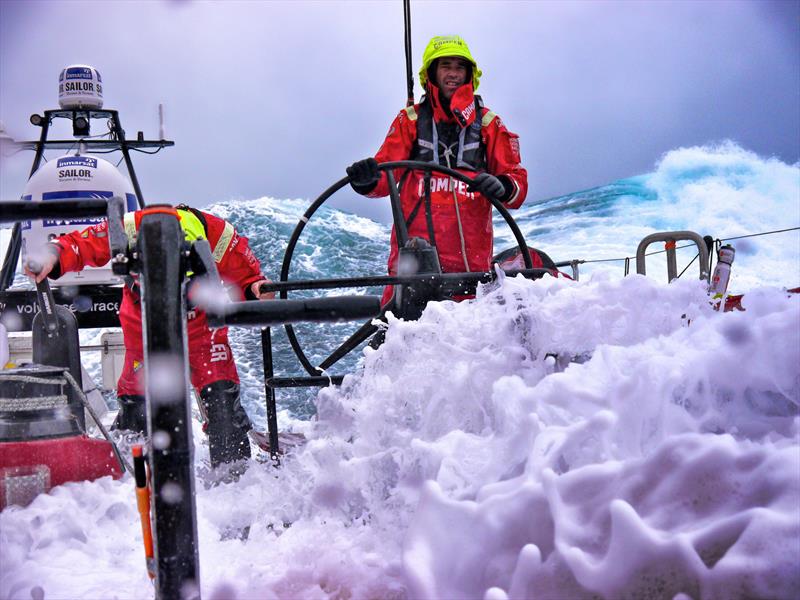 Stu Bannatyne and Adam Minoprio on watch as we pass into the 'furious fifties' on our way south to Cape Horn onboard CAMPER with Emirates Team New Zealand during leg 5 of the Volvo Ocean Race 2011-12, from Auckland, New Zealand to Itajai, Brazil photo copyright Hamish Hooper taken at  and featuring the Volvo One-Design class