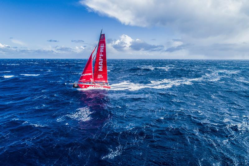 Leg 7 from Auckland to Itajai, day 11 on board MAPFRE, Aerial shot, the crew were peeling with 35-40 knots of wind, 28 March,  photo copyright Ugo Fonolla / Volvo Ocean Race taken at  and featuring the Volvo One-Design class
