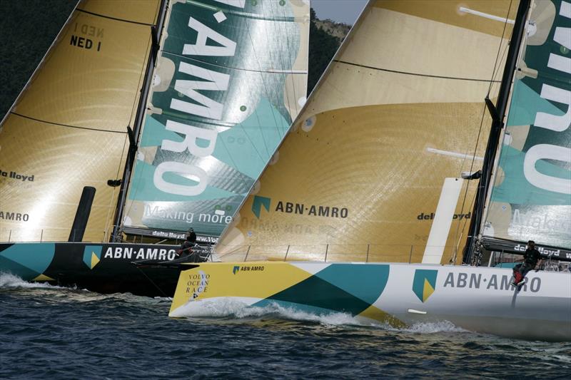 Volvo Open 70 s ABN AMRO ONE and her sister ship ABN AMRO TWO racing side by side at the start of Leg 4 to Rio De Janeiro - 2004 Volvo OR - photo © David Branigan / Volvo Ocean Race