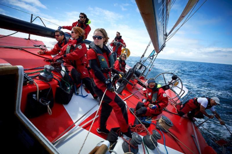 The diverse team on board the French VO60 Team Jokolia promoting the message 'Difference is a Strength' through their  Rolex Fastnet Race campaign photo copyright Ministe`res sociaux DICOM Arnaud Pilpre´ Sipa taken at Royal Ocean Racing Club and featuring the Volvo One-Design class