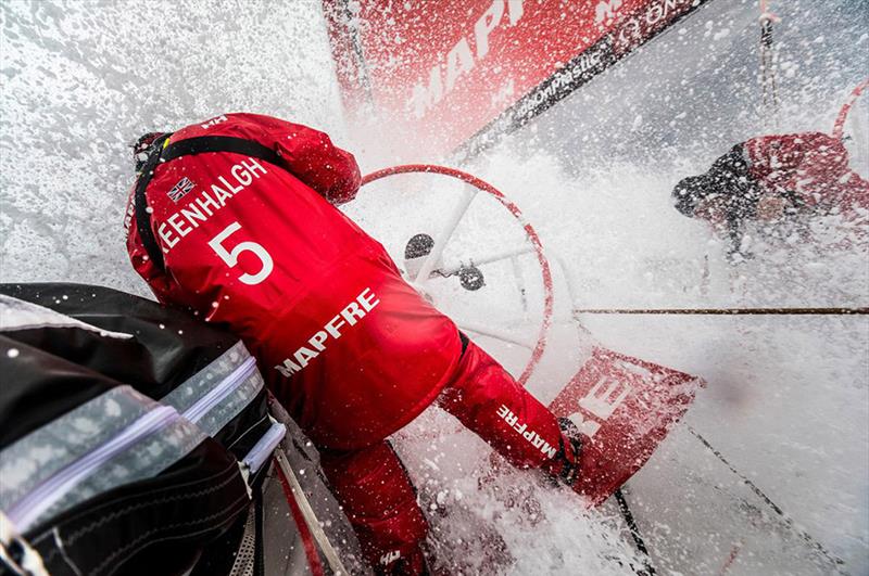 Rob on the wheel in the Volvo Ocean Race - photo © Volvo Ocean Race